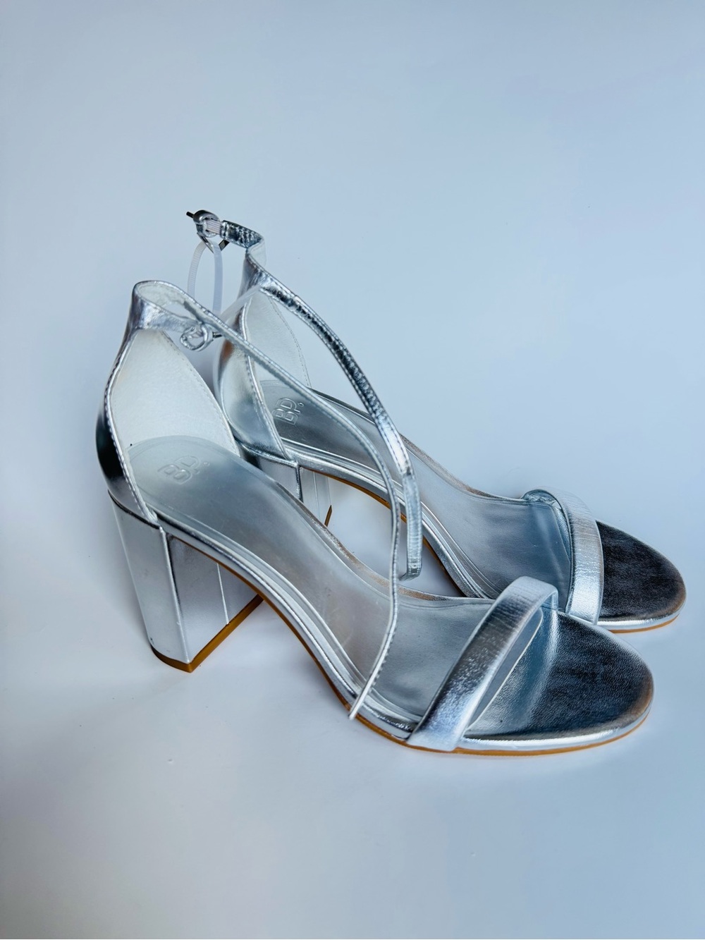 bp Silver Metallic Block Heel Ankle-Strap Sandals